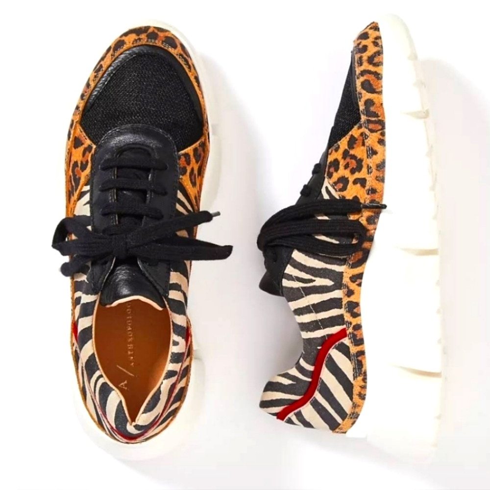 Anthropologie Riley Platform Hiker Sneakers- animal prints size 39